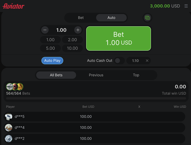 Aviator Spielfunktionen